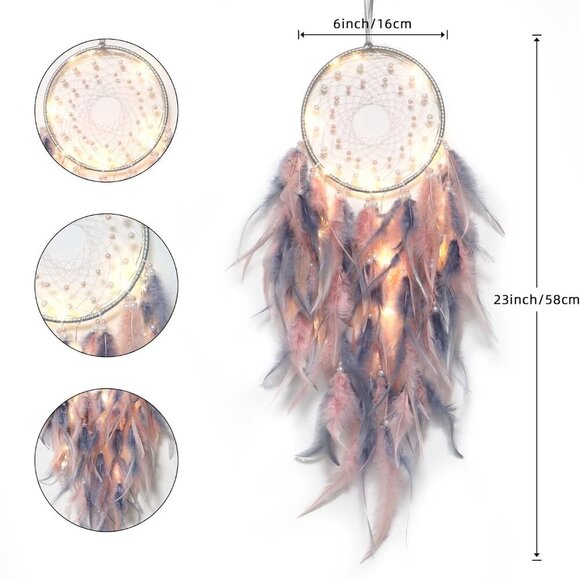 LED Dream Catcher Light Up Handmade Feather Dreamcatchers Boho Wall Hanging for - Picture 3 of 7